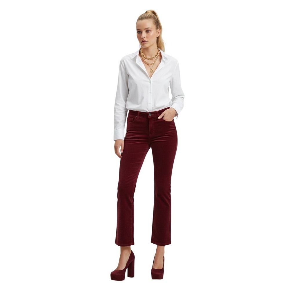 AG Jeans The Jodi Crop Ruby Rouge Velvet High Rise Slim Flare Jeans Size 27 NEW